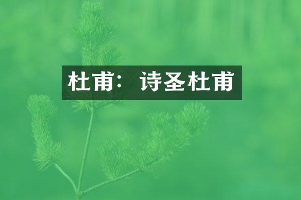 杜甫：诗圣杜甫