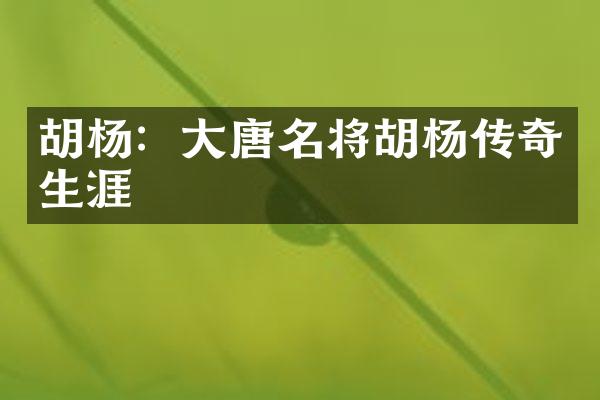 胡杨：大唐名将胡杨传奇生涯