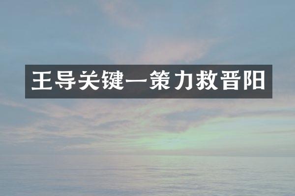 王导关键一策力救晋阳