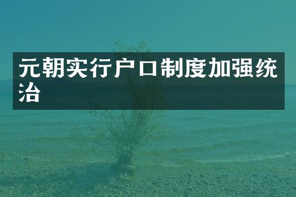 元朝实行户口制度加强统治