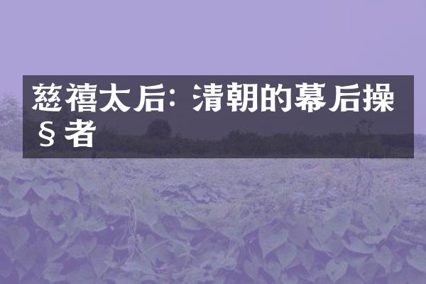 慈禧太后: 清朝的幕后操控者