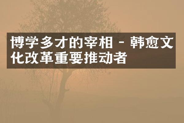 博学多才的宰相 - 韩愈文化改革重要推动者