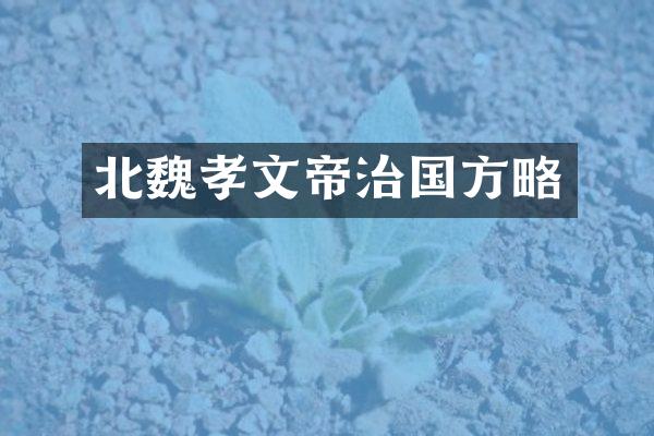 北魏孝文帝治国方略