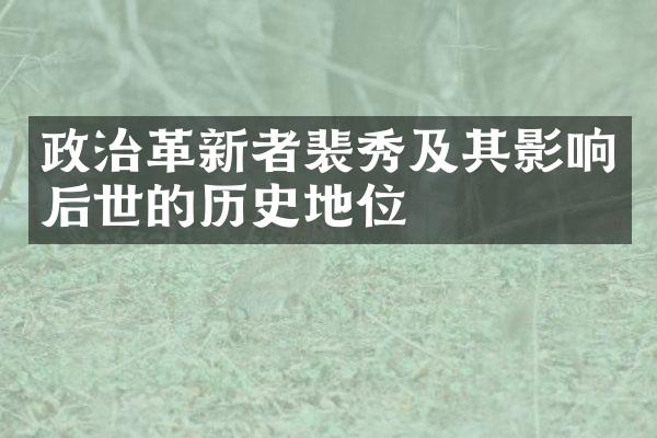 政治革新者裴秀及其影响后世的历史地位