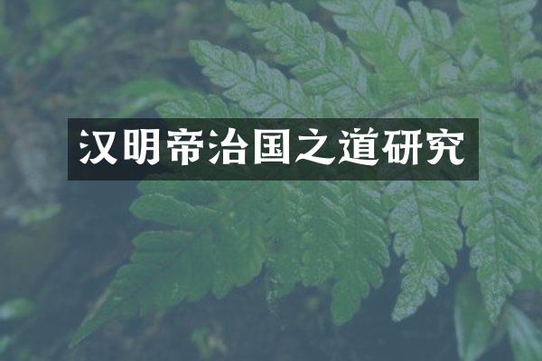 汉明帝治国之道研究