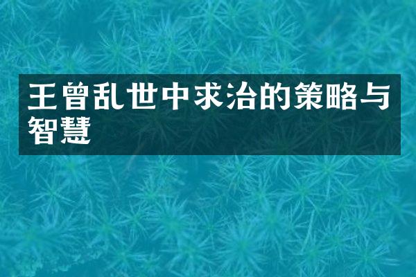 王曾乱世中求治的策略与智慧