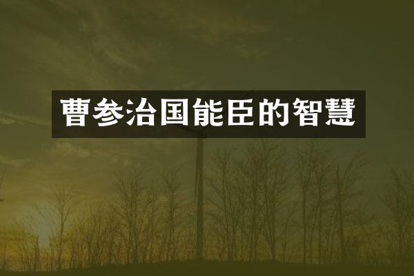 曹参治国能臣的智慧