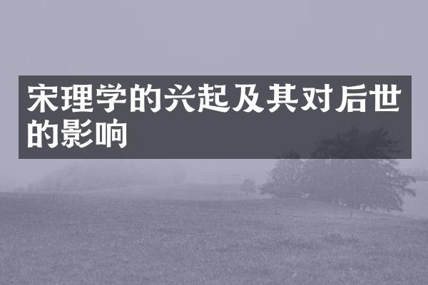 宋理学的兴起及其对后世的影响