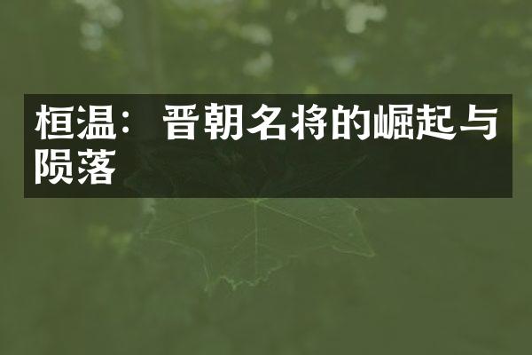 桓温：晋朝名将的崛起与陨落