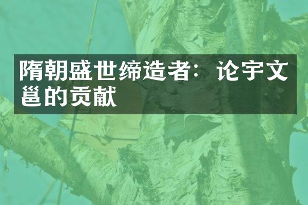 隋朝盛世缔造者：论宇文邕的贡献
