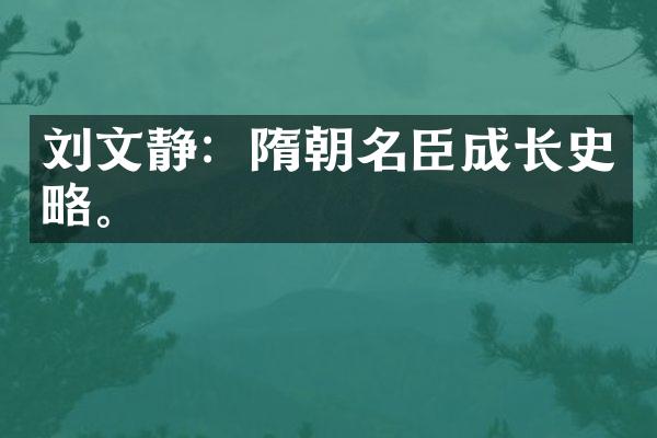 刘文静：隋朝名臣成长史略。