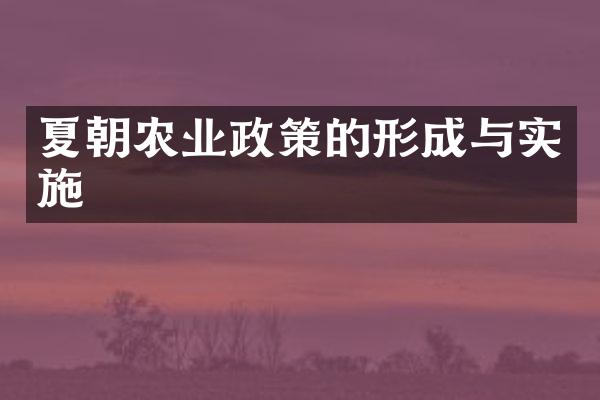 夏朝农业政策的形成与实施