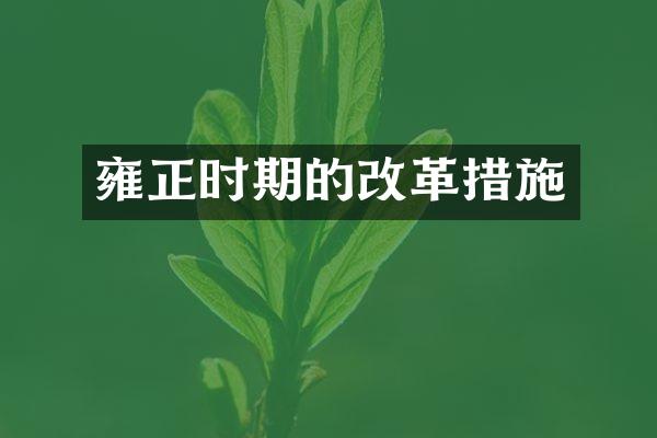 雍正时期的改革措施