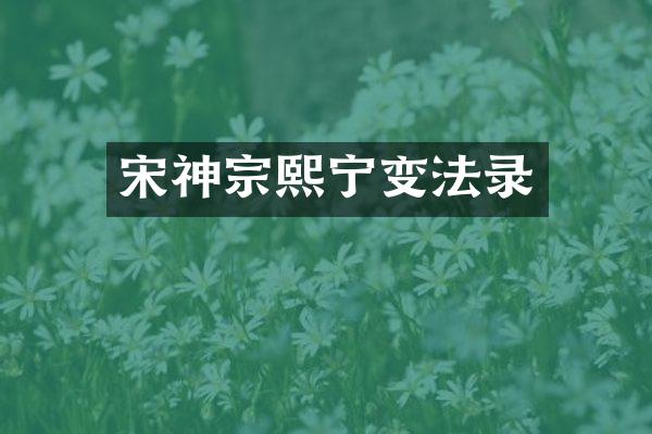 宋神宗熙宁变法录