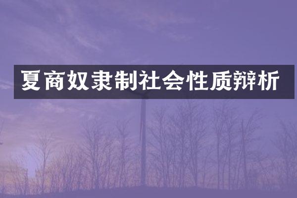 夏商奴隶制社会性质辩析
