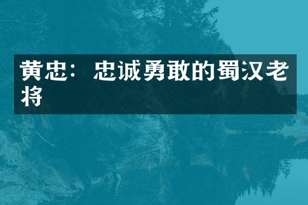 黄忠：忠诚勇敢的蜀汉老将