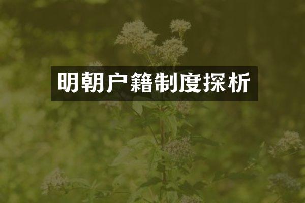 明朝户籍制度探析