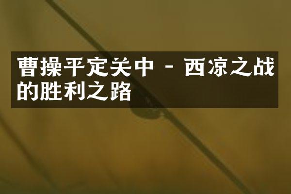 曹操平定关中 - 西凉之战的胜利之路