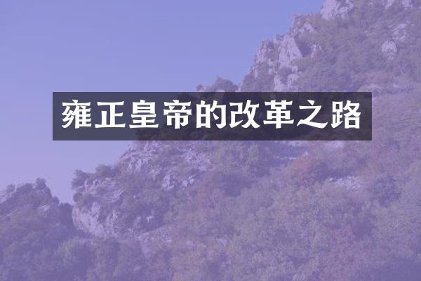 雍正皇帝的改革之路