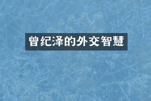 曾纪泽的外交智慧