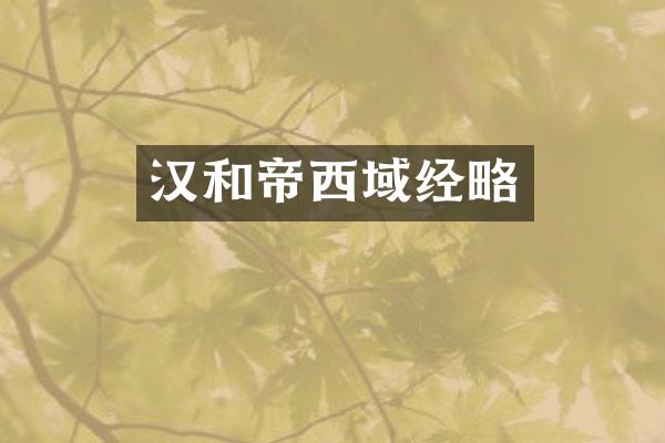 汉和帝西域经略