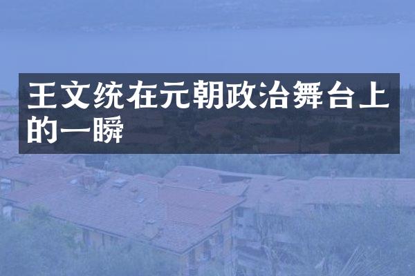 王文统在元朝政治舞台上的一瞬