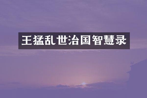 王猛乱世治国智慧录