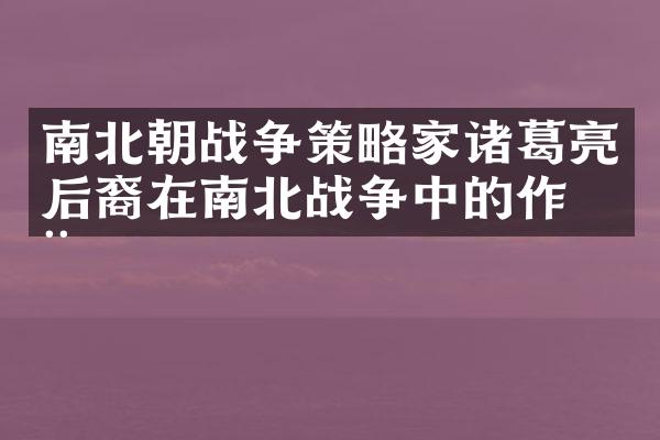 南北朝战争策略家诸葛亮后裔在南北战争中的作用