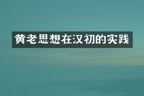 黄老思想在汉初的实践